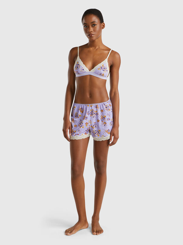 Shorts de charmeuse con estampado de flores Mujer