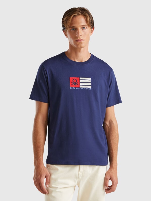Camiseta de algodón orgánico con bordado de logotipo Hombre