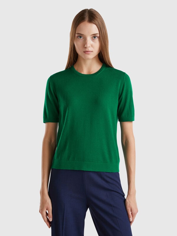 Jersey de manga corta de pura lana merina Mujer