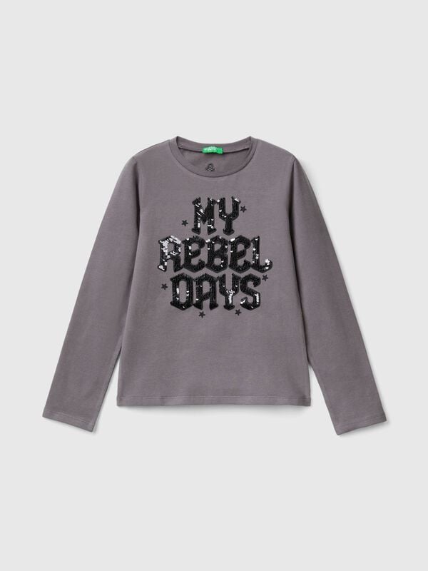 Camiseta de algodón orgánico con lentejuelas Niña