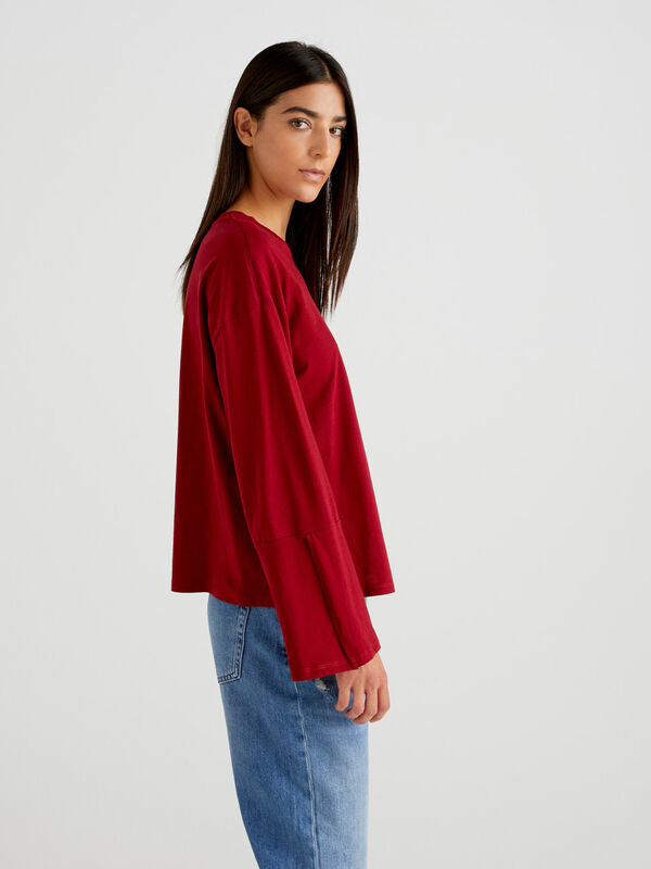 Camiseta de manga amplia de algodón de fibra larga Mujer