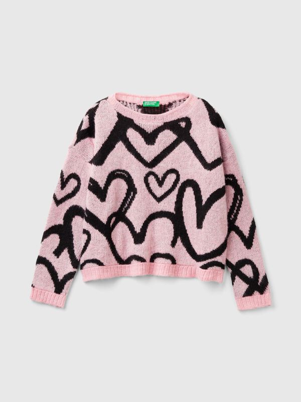 Jersey con motivo de corazones de jacquard Niña