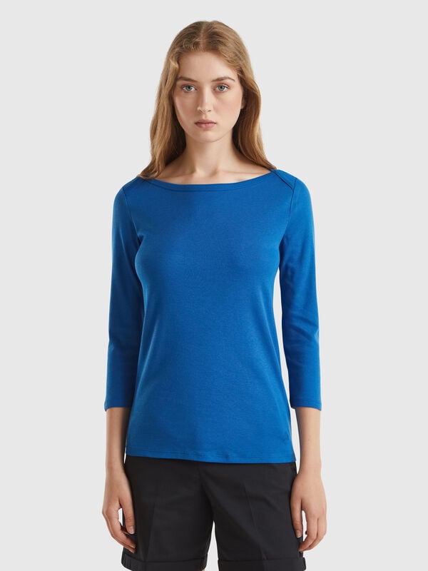 Camiseta de 100 % algodón con escote barco Mujer