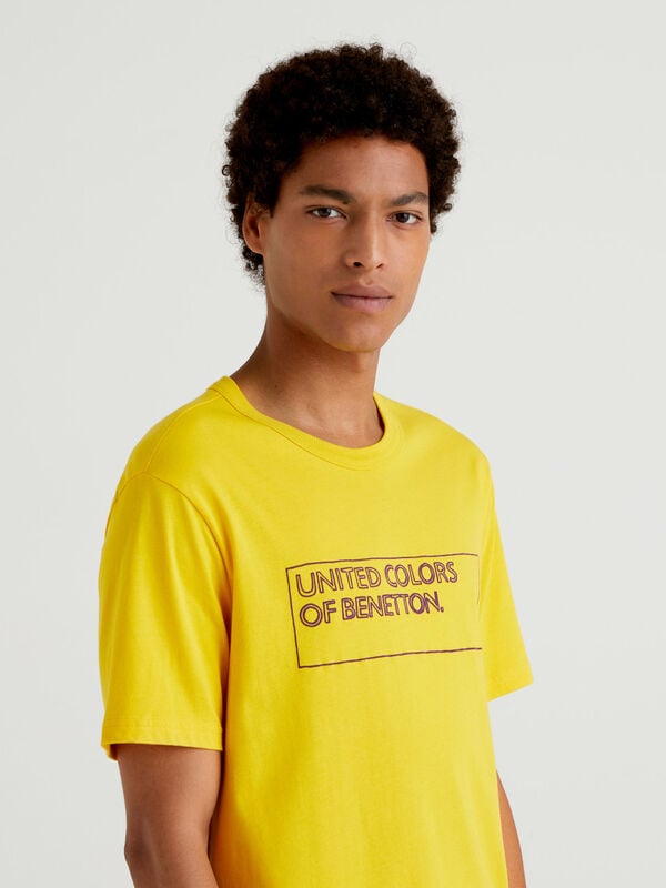 Camiseta amarilla de algodón orgánico con estampado de logotipo Hombre