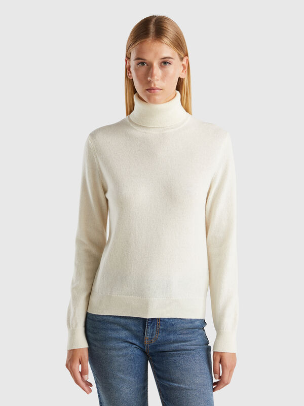 Jersey de cuello cisne blanco crema de 100 % cachemir Mujer