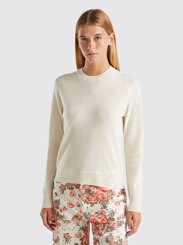 Jersey blanco crema de 100 % cachemir Mujer