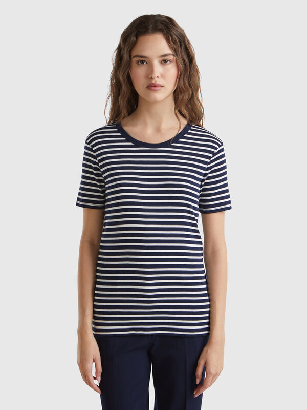 Camiseta de cuello redondo a rayas Mujer