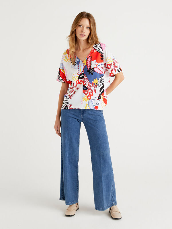 Camiseta oversize con estampado tropical Mujer