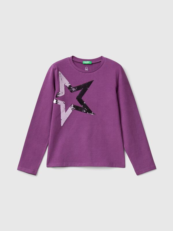 Camiseta de algodón orgánico con lentejuelas Niña