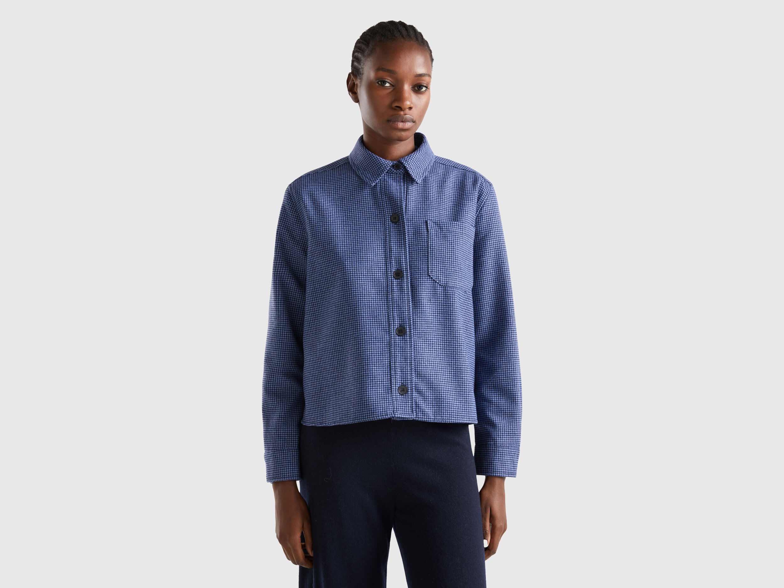 Sobrecamisa corta de pata de gallo Azul Benetton