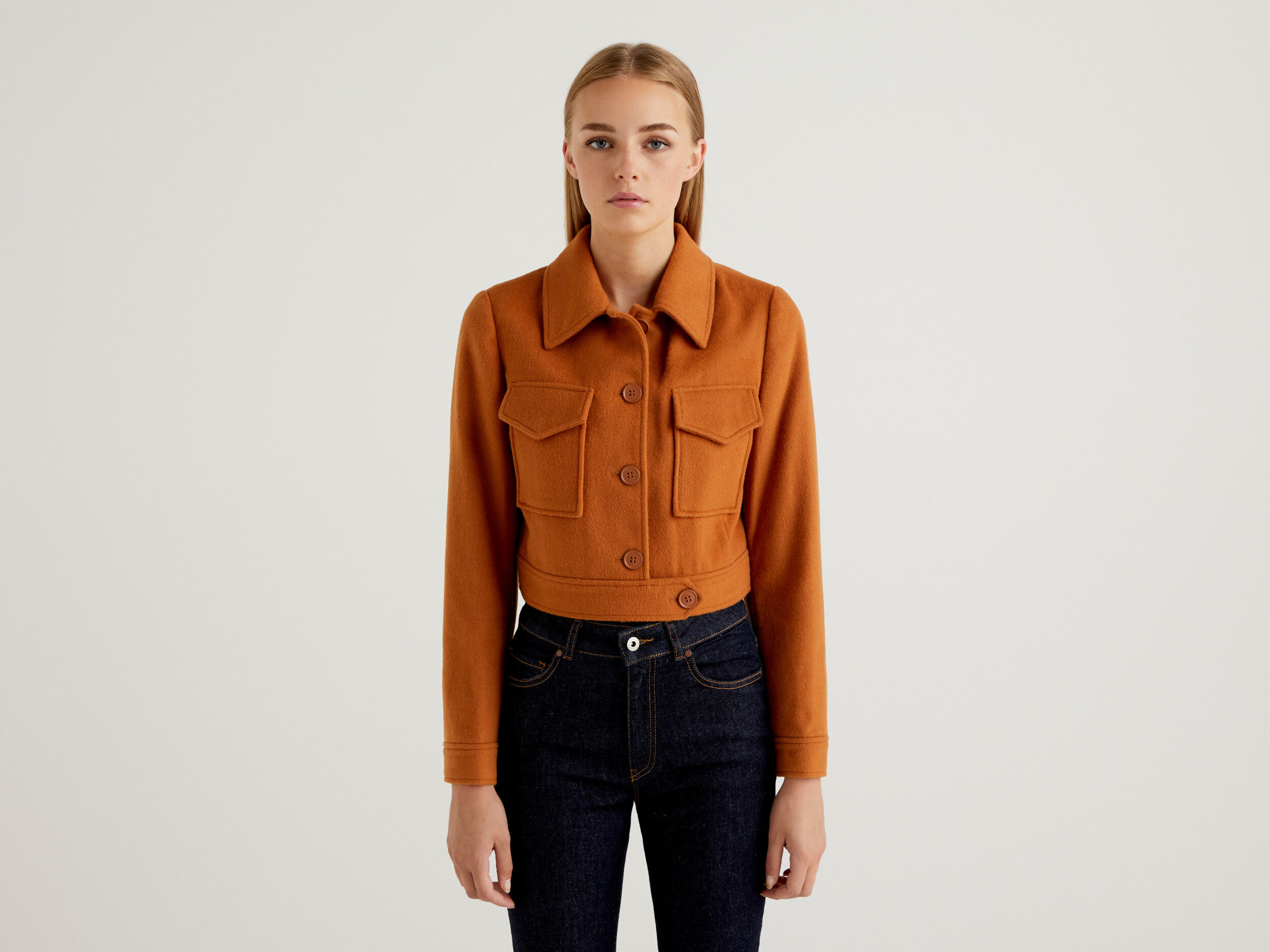 Chaqueta corta en pa o de lana mixta Camel Benetton
