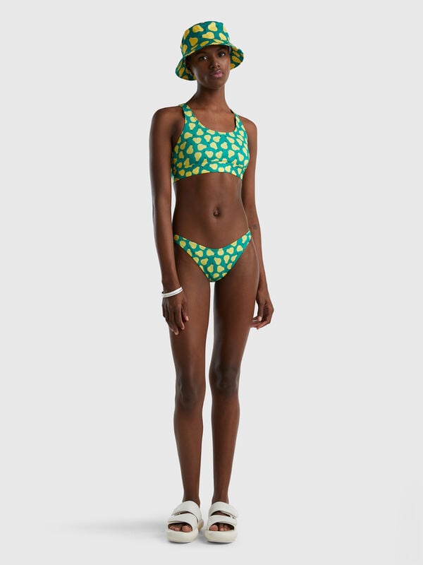 Sujetador de bikini bralette verde con estampado de peras Mujer