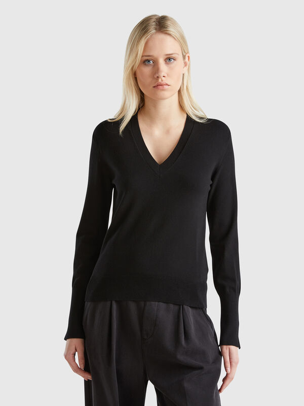 Jersey de viscosa mixta con escote de pico Mujer