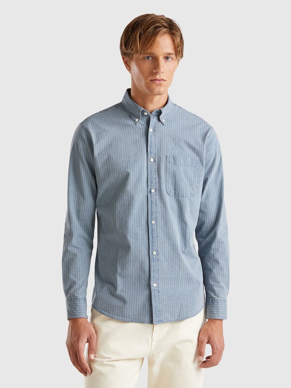 Camisa de rayas con cuello abotonado Hombre