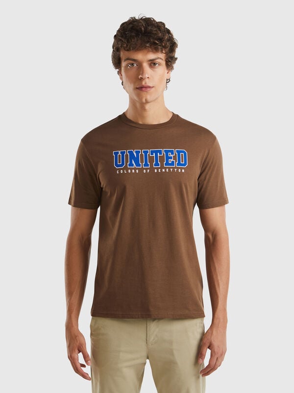 Camiseta marrón de algodón orgánico con logotipo blanco Hombre