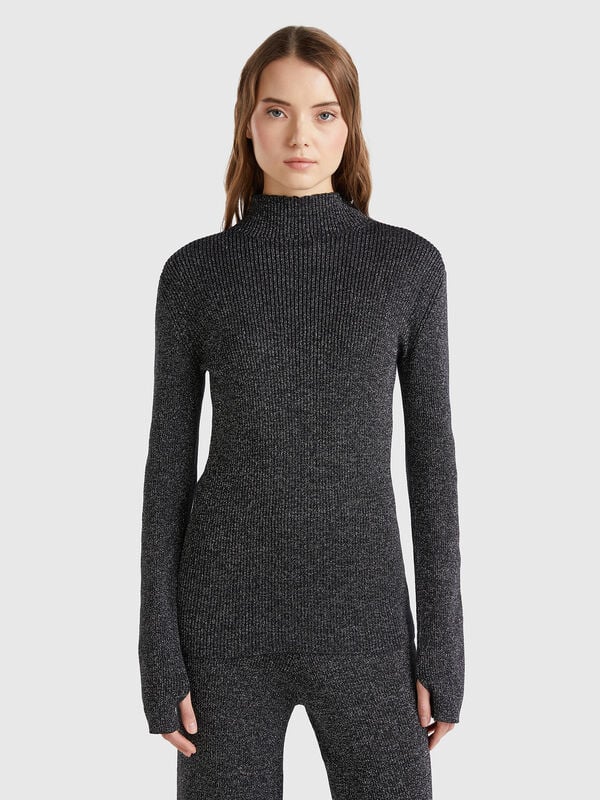 Jersey de cuello alto ajustado con lúrex Mujer