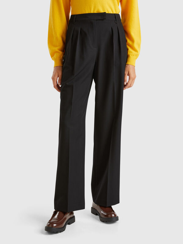 Pantalón amplio de viscosa mixta elástica Pantalón amplio de viscosa mixta elástica Mujer