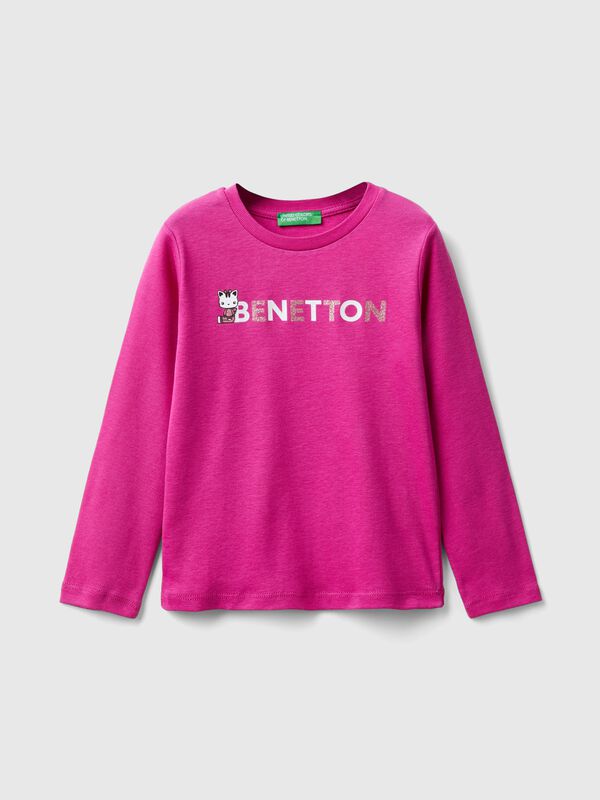 Camiseta de algodón orgánico con estampado de glitter Niña