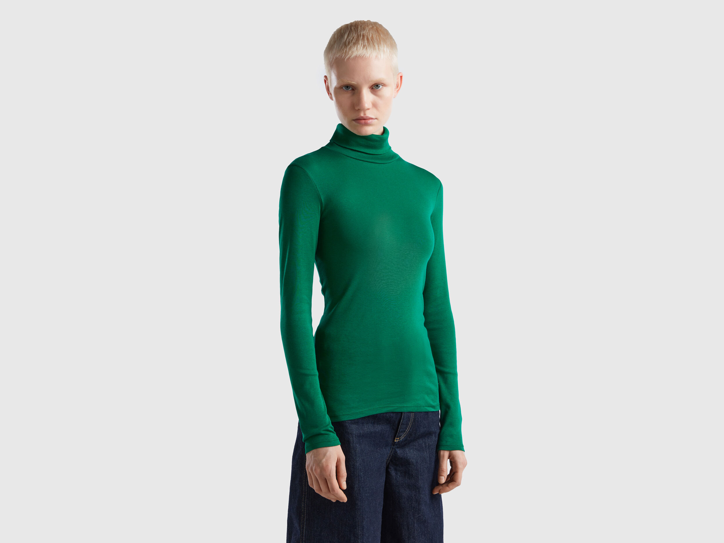 Camiseta de manga larga con cuello alto Verde Benetton