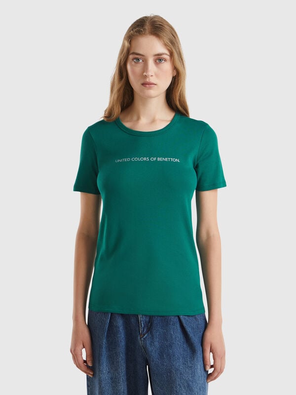 Camiseta de 100% algodón con estampado de logotipo con glitter Mujer