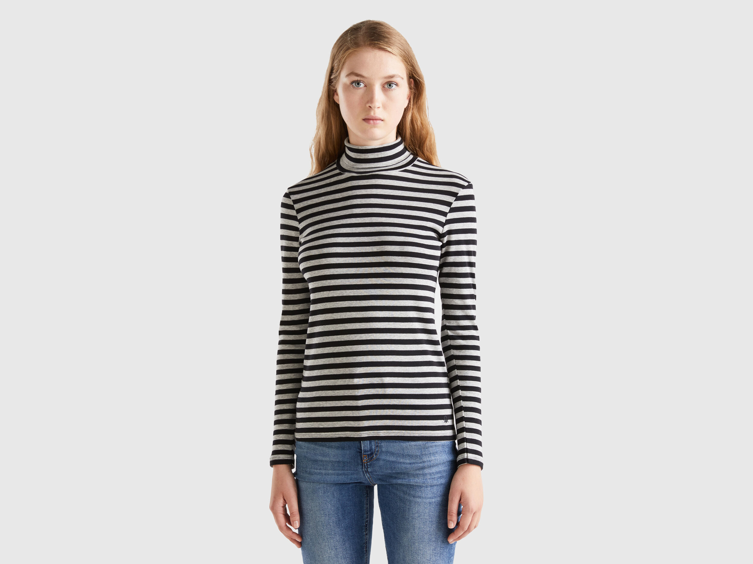 Camiseta de rayas con cuello alto Negro Benetton