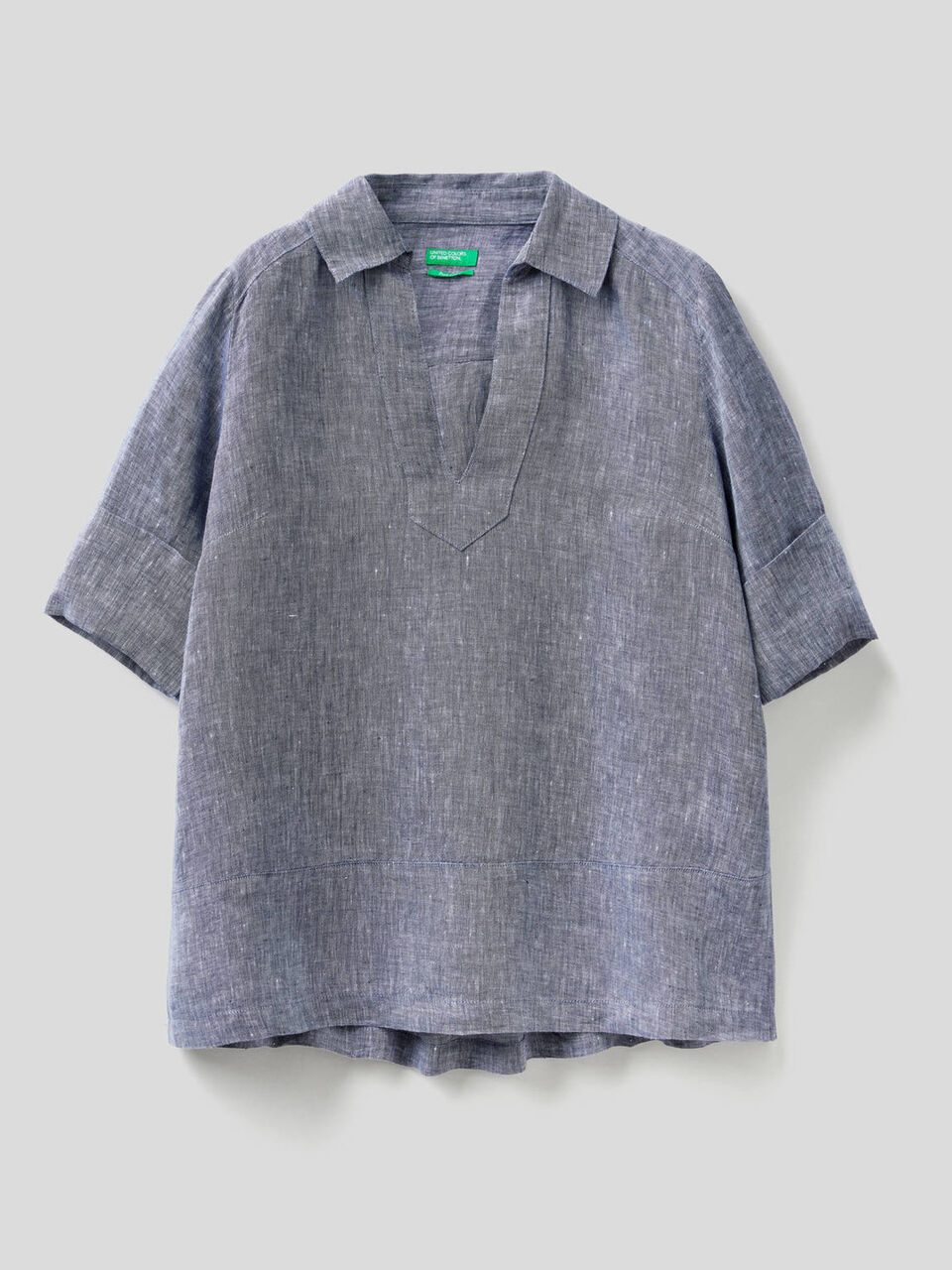 Blusa de manga corta de puro lino image number null