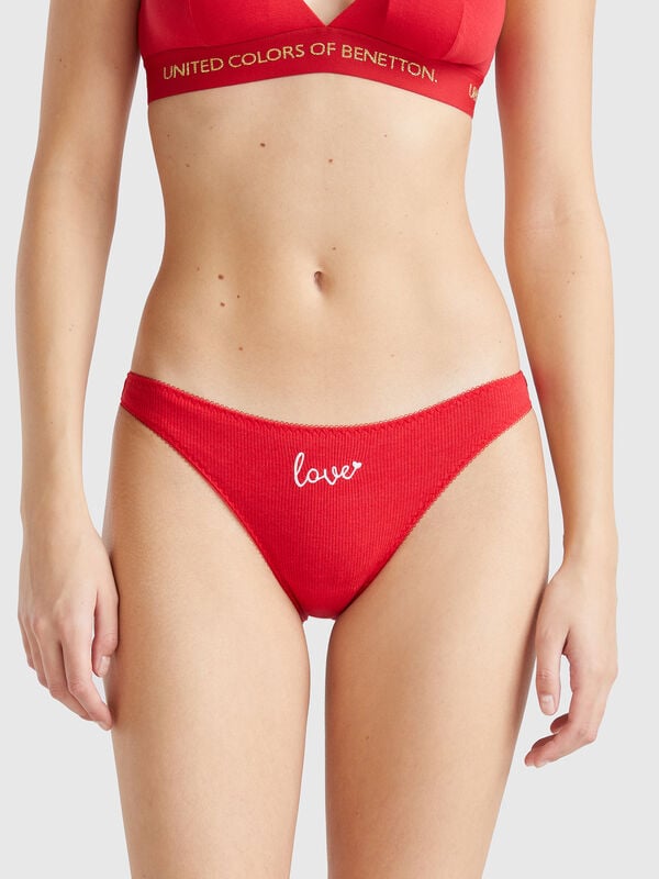 Braguita navideña roja con bordado de letras Mujer