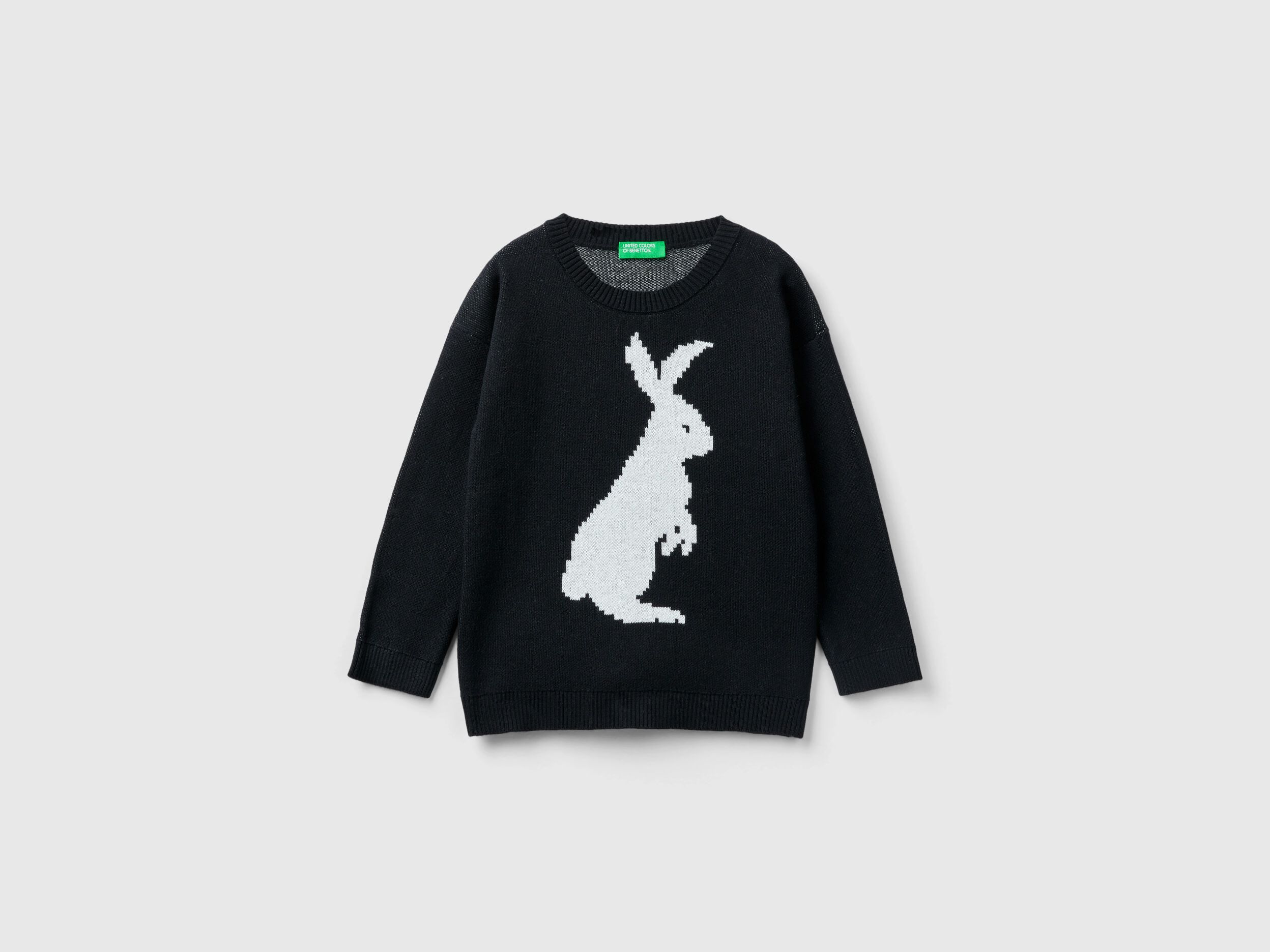 Jersey con dibujo de conejo Negro Benetton