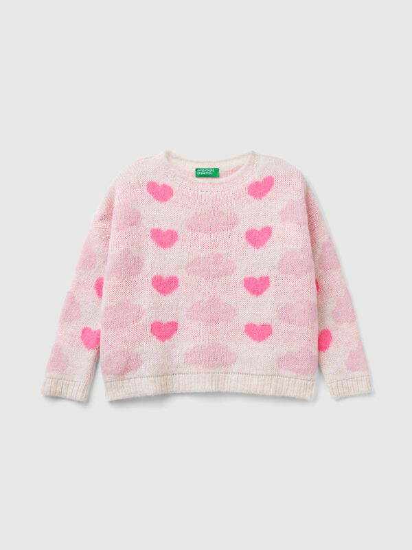 Jersey de jacquard con corazones y nubes Niña