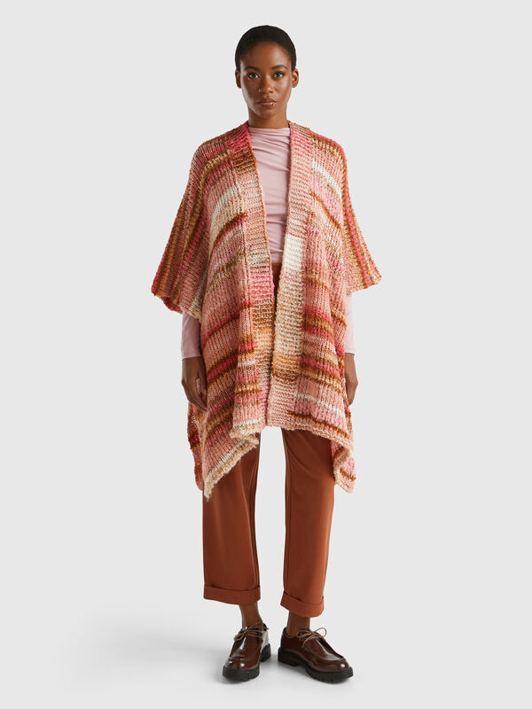 Poncho multicolor de lana mixta Mujer