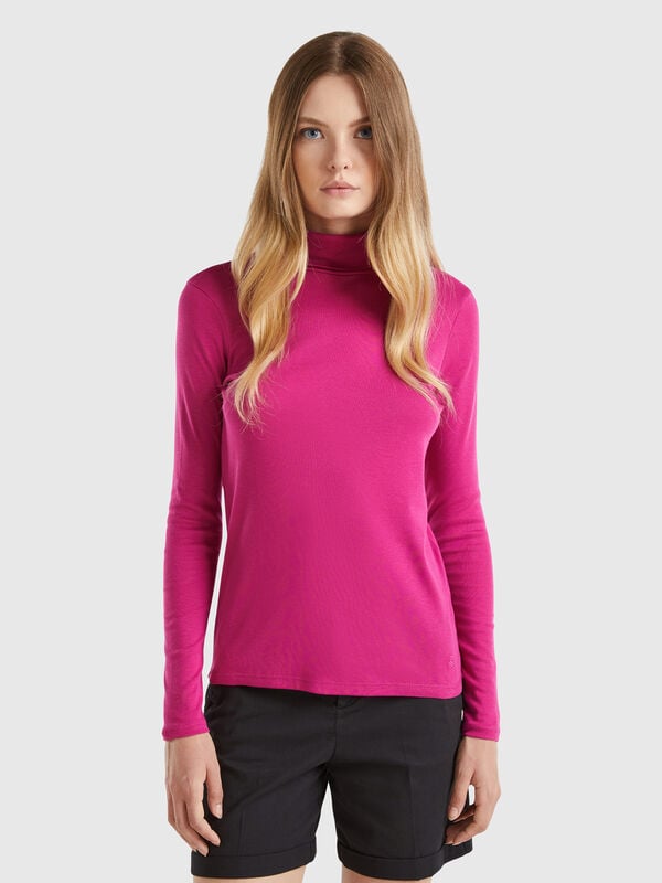 Camiseta de manga larga con cuello alto Mujer
