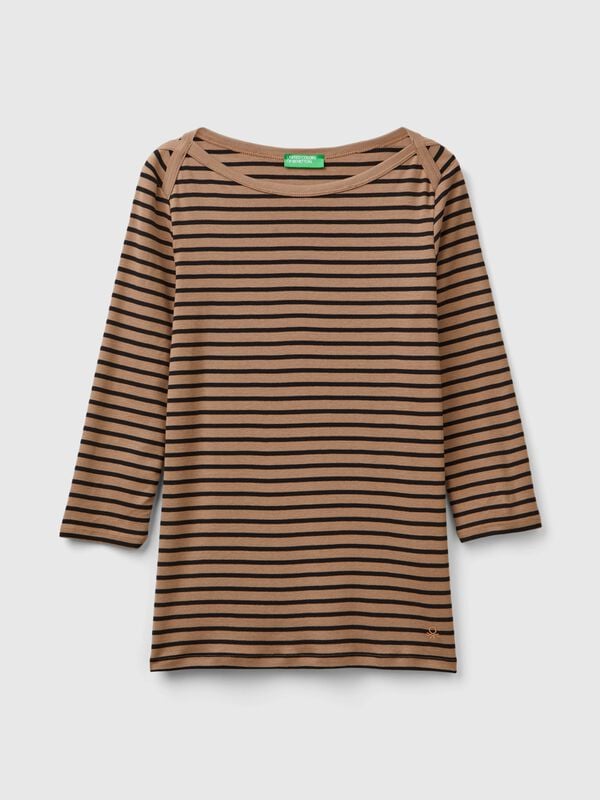 Camiseta de manga francesa de rayas de 100 % algodón Camiseta de manga francesa de rayas de 100 % algodón Mujer