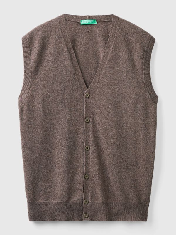 Chaleco marrón en pura lana merina Hombre