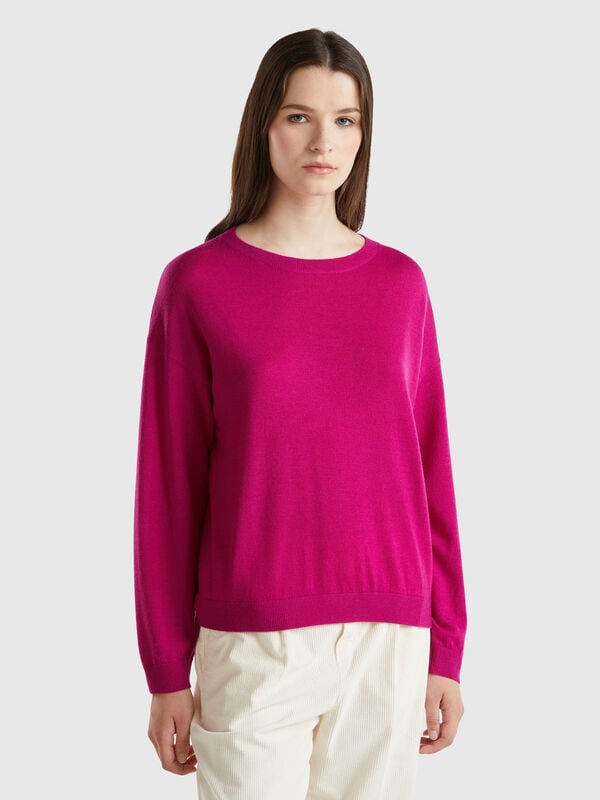 Jersey con escote barco de pura lana merina Mujer
