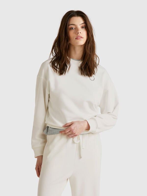 Sudadera con cuello redondo en mezcla de algodón Mujer