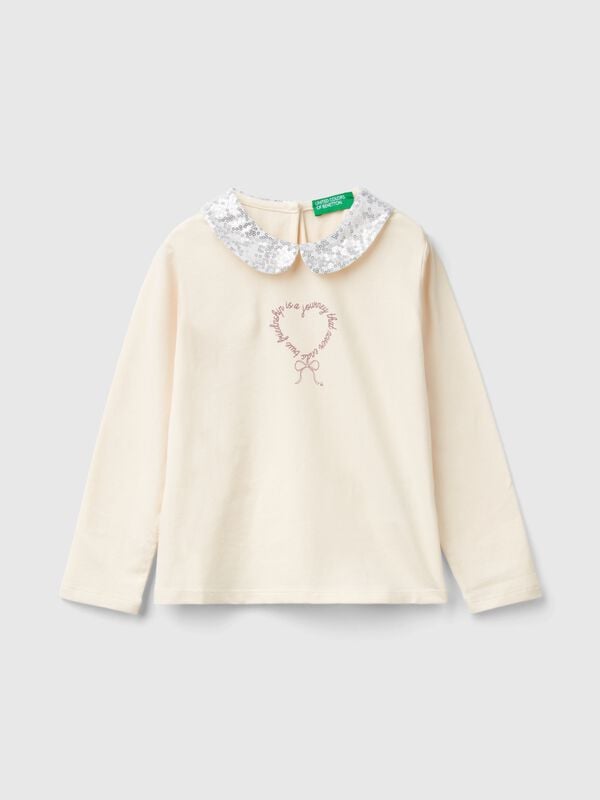 Camiseta con cuello de lentejuelas Niña