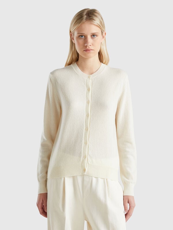 Cárdigan blanco crema de 100 % cachemir Mujer