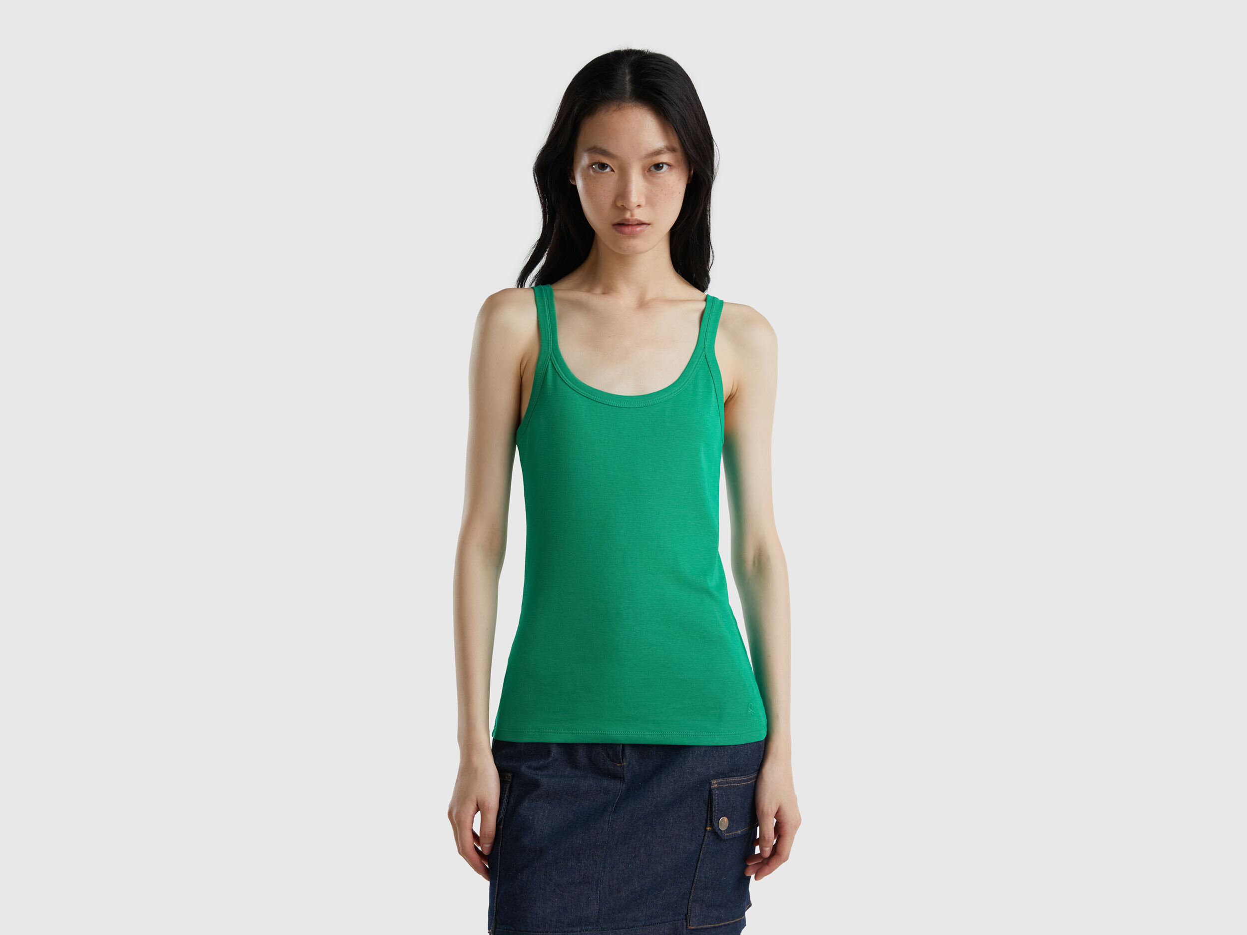 Camiseta de tirantes verde de 100 algodon Verde Benetton