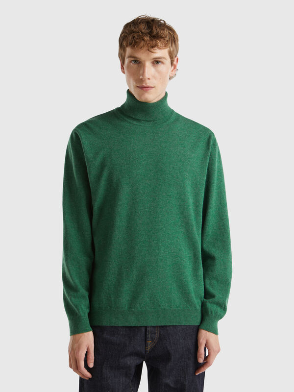 Cuello alto verde jaspeado en pura lana merina Hombre