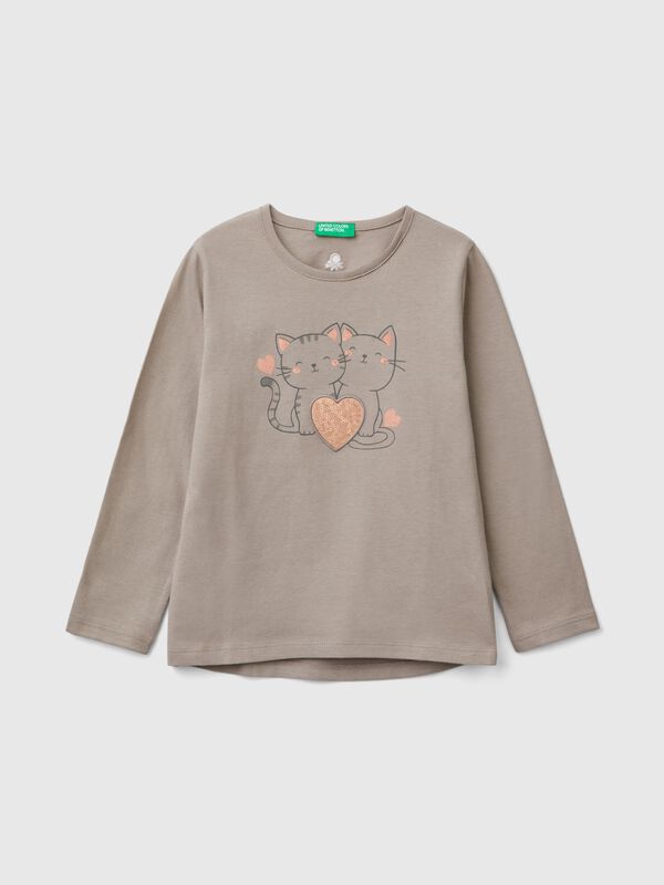 Camiseta con estampado y lentejuelas Niña