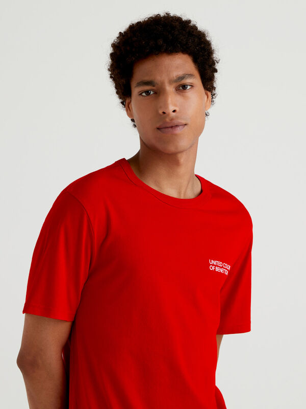 Camiseta roja de algodón orgánico con estampado de logotipo Hombre