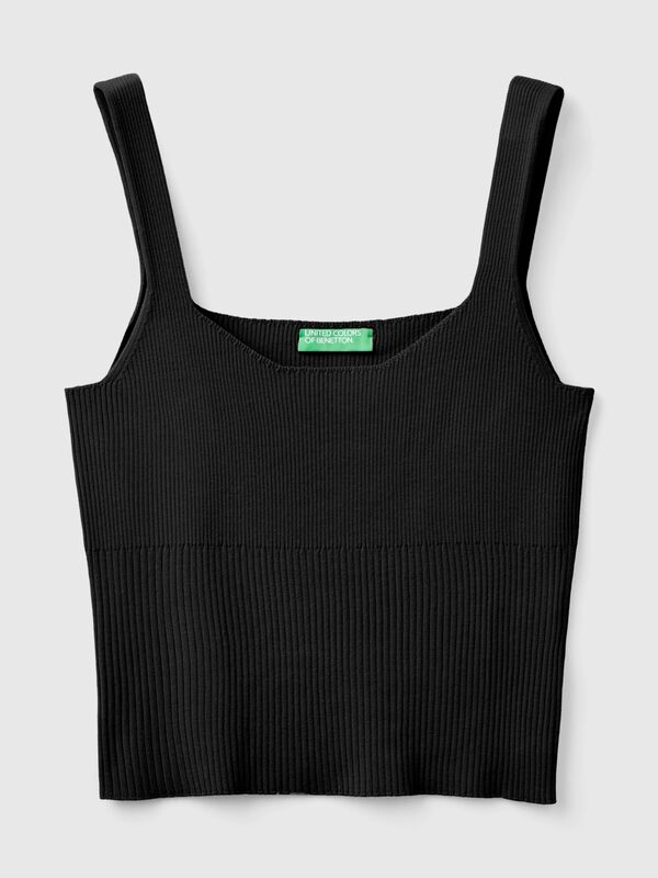 Camiseta de tirantes de punto con escote cuadrado Mujer