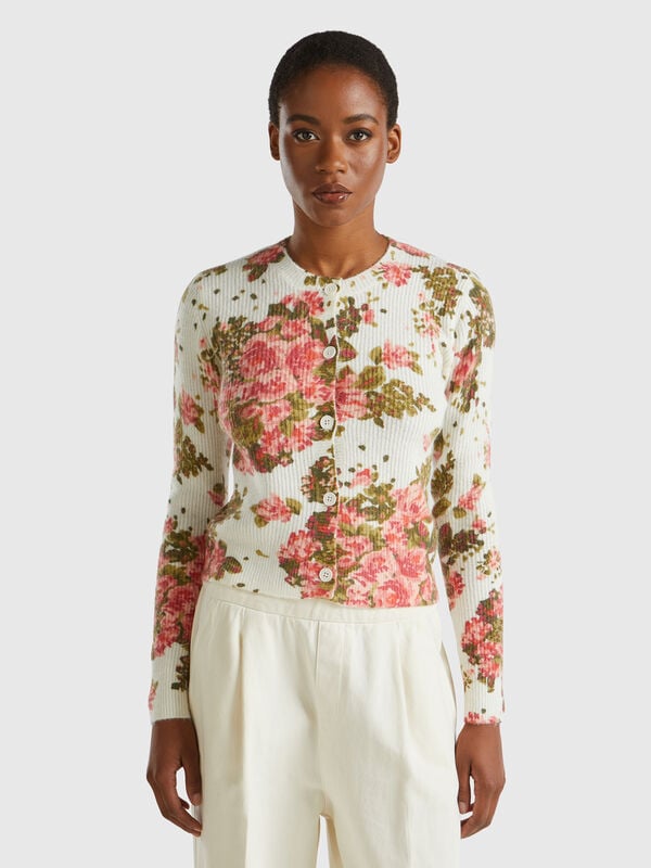 Cárdigan floral en tejido reciclado Mujer