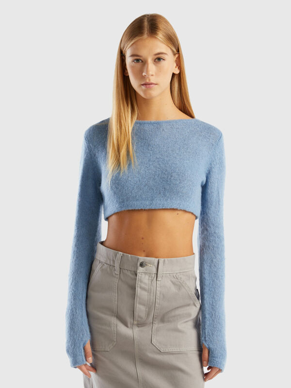 Jersey cropped de mohair mixto Mujer