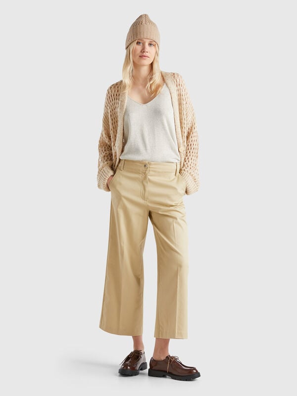 Pantalón de algodón elástico con pernera recta Mujer