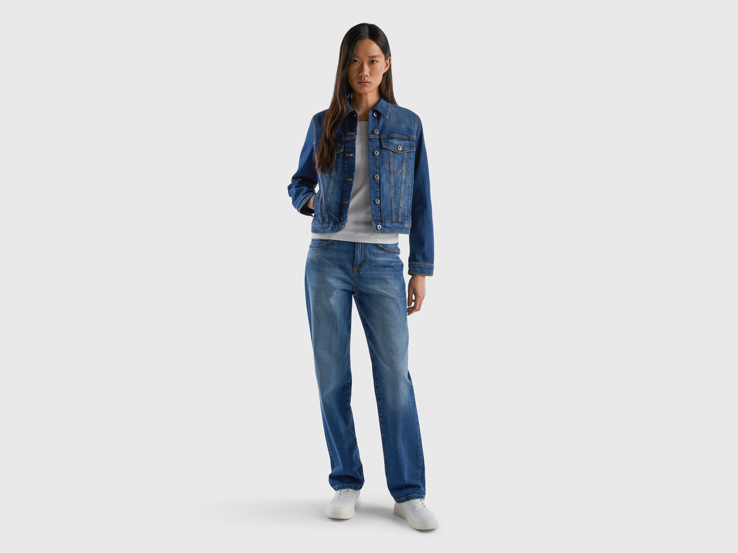 Chaqueta vaquera de corte boxy Azul Benetton