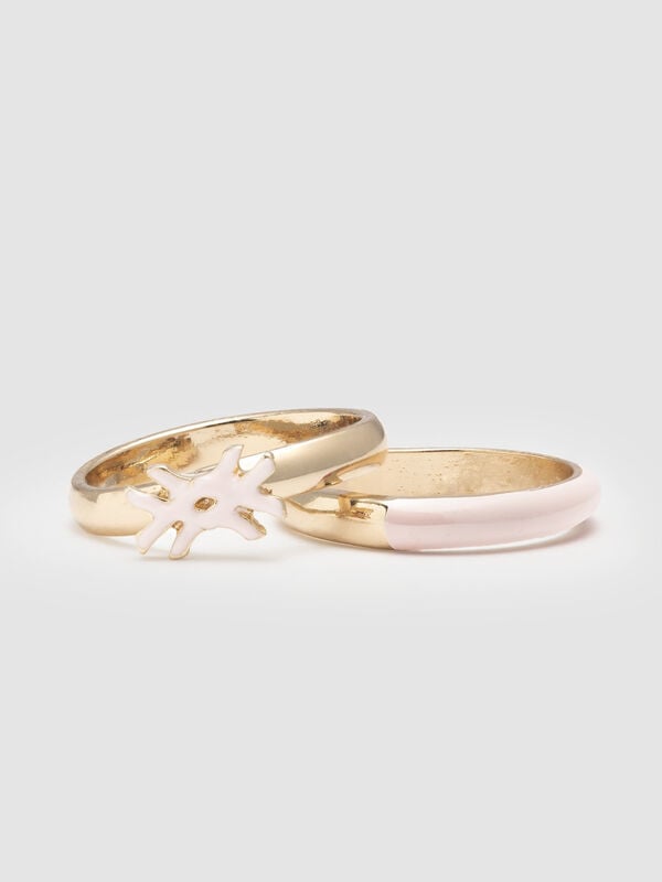 Dos anillos con detalles esmaltados rosa claro Mujer