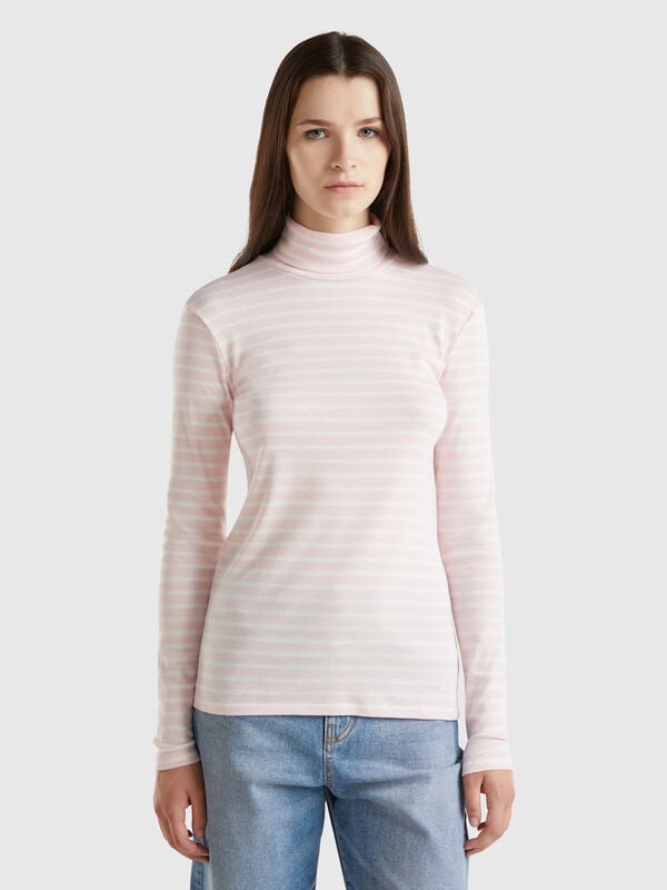 Camiseta de rayas con cuello alto Mujer
