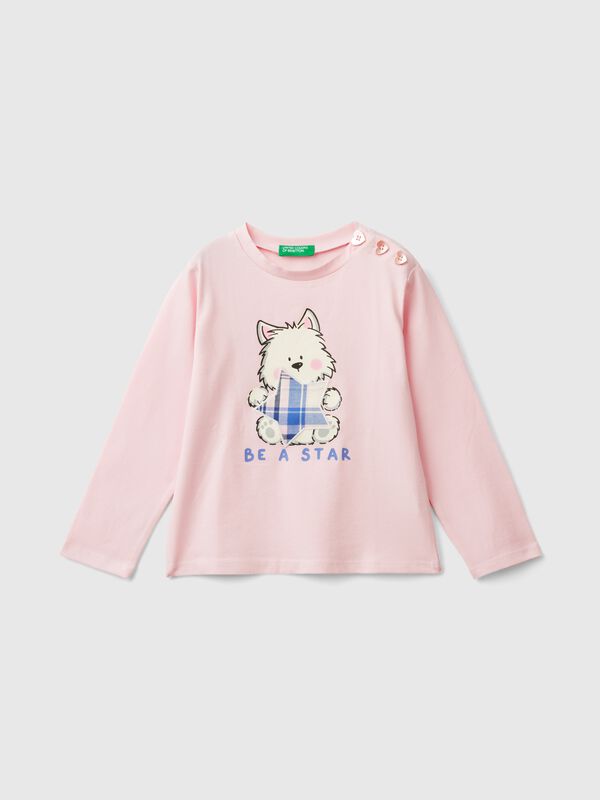 Camiseta de algodón elástico con estampado Niña