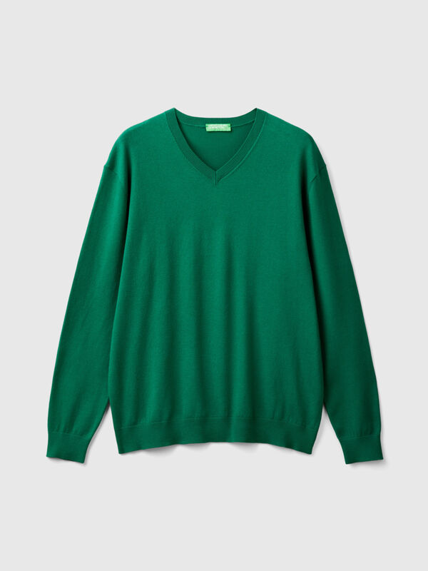 Jersey de algodón mixto ligero con escote de pico Hombre